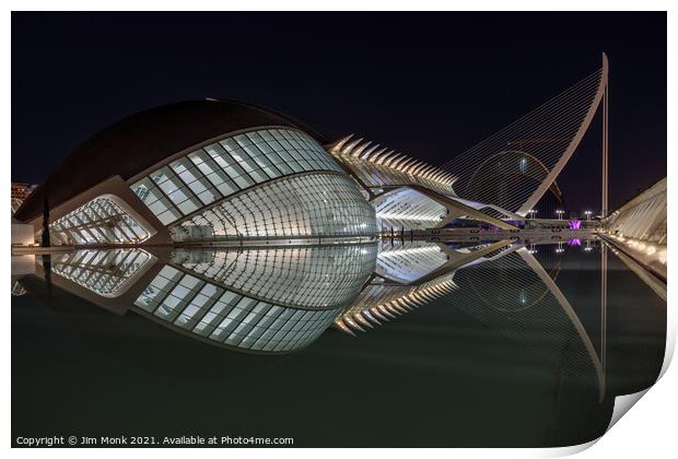 City of Arts and Sciences at night Print by Jim Monk