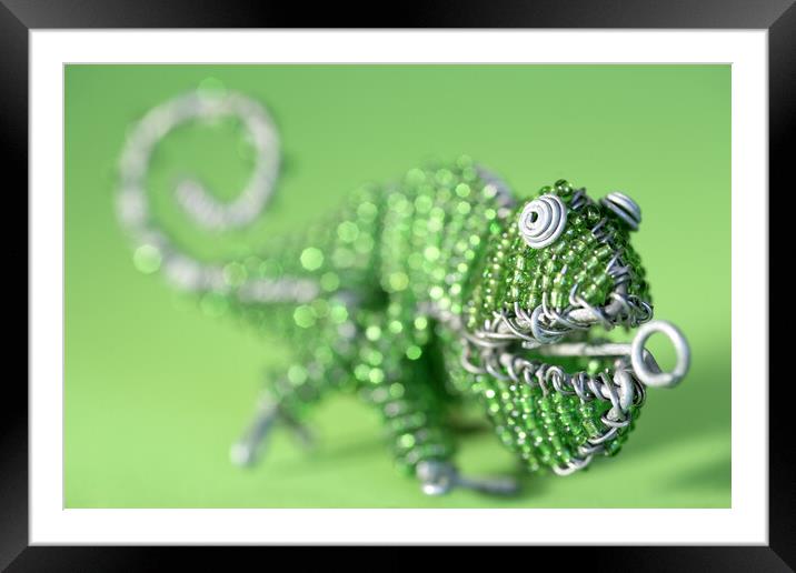 African Wire Chameleon Framed Mounted Print by Neil Overy