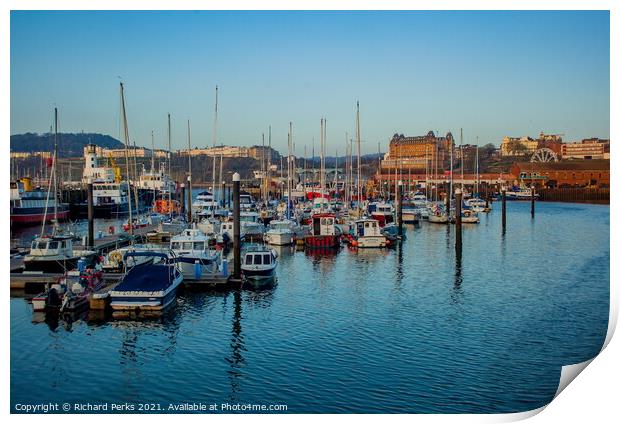 Scarborough Harbour reflections Print by Richard Perks