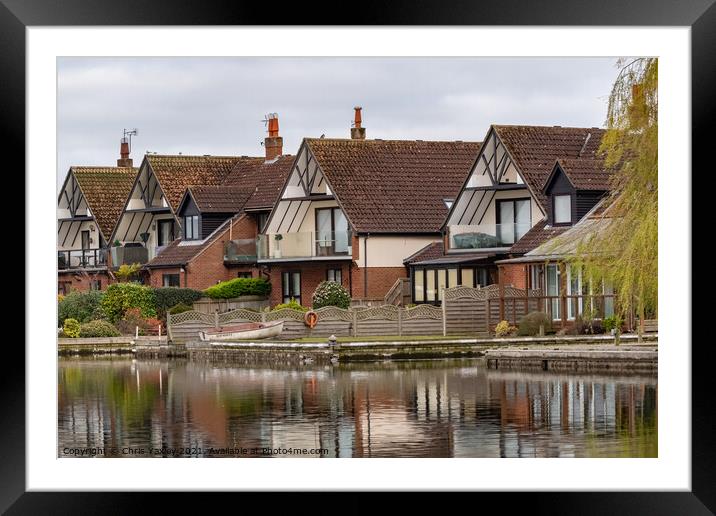 Riverside cottages on the bank of the River Bure, Horning Framed Mounted Print by Chris Yaxley