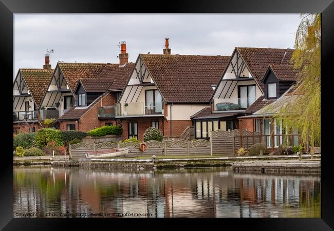 Riverside cottages on the bank of the River Bure, Horning Framed Print by Chris Yaxley