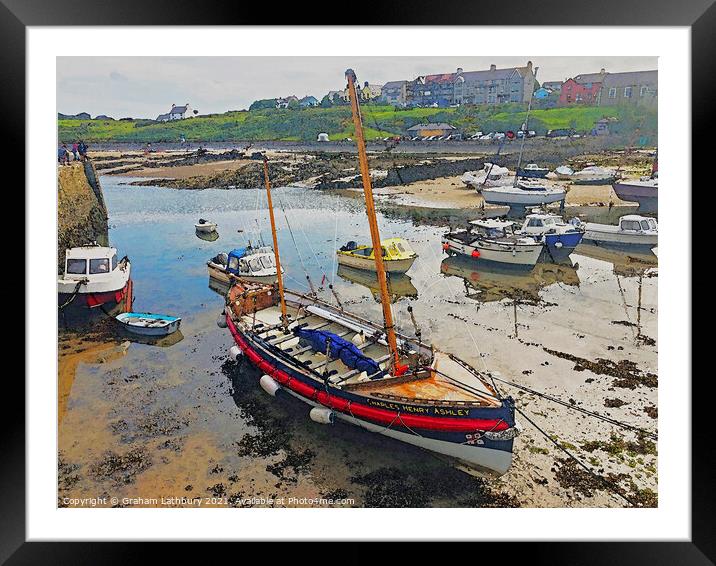 Watercolour Cemaes Harbour, Anglesey Framed Mounted Print by Graham Lathbury