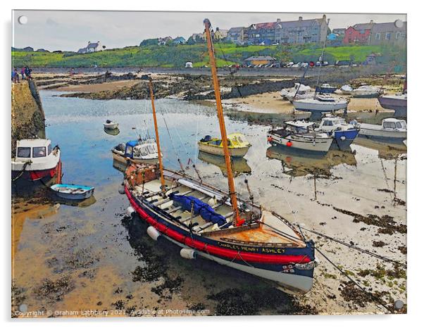 Watercolour Cemaes Harbour, Anglesey Acrylic by Graham Lathbury