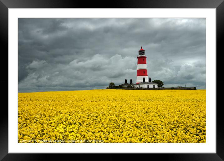 Happisburgh lighthouse  in Oilseed field Framed Mounted Print by Rachel Harris