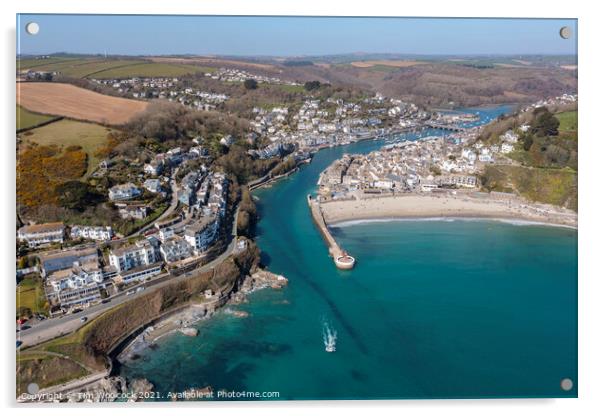 Aerial photograph of Looe, Cornwall, England. Acrylic by Tim Woolcock