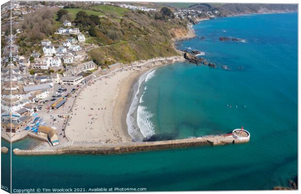 Aerial photograph of Looe, Cornwall, England. Canvas Print by Tim Woolcock