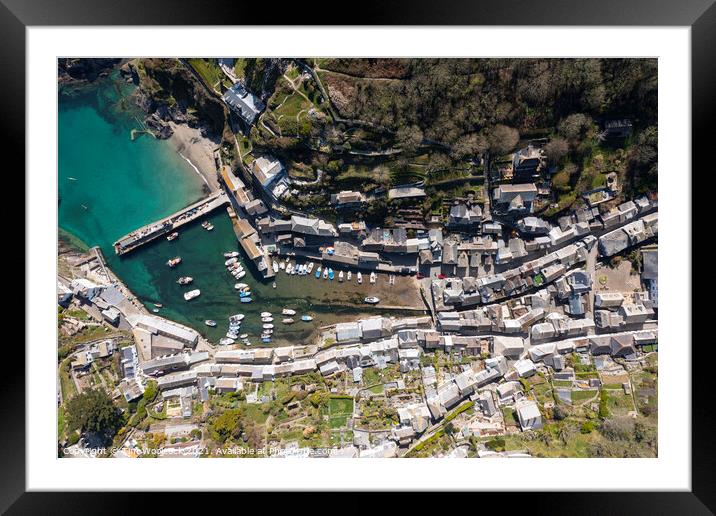 Aerial photograph of Polperro, Cornwall, England. Framed Mounted Print by Tim Woolcock