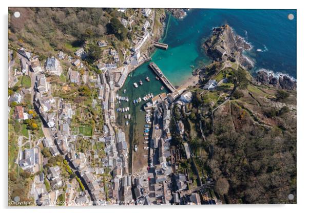 Aerial photograph of Polperro, Cornwall, England. Acrylic by Tim Woolcock