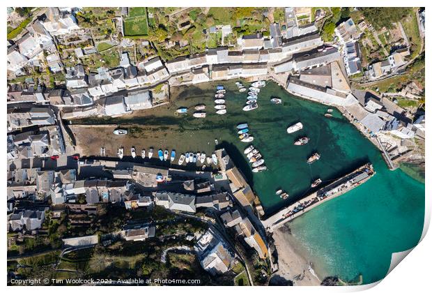 Aerial photograph of Polperro, Cornwall, England. Print by Tim Woolcock