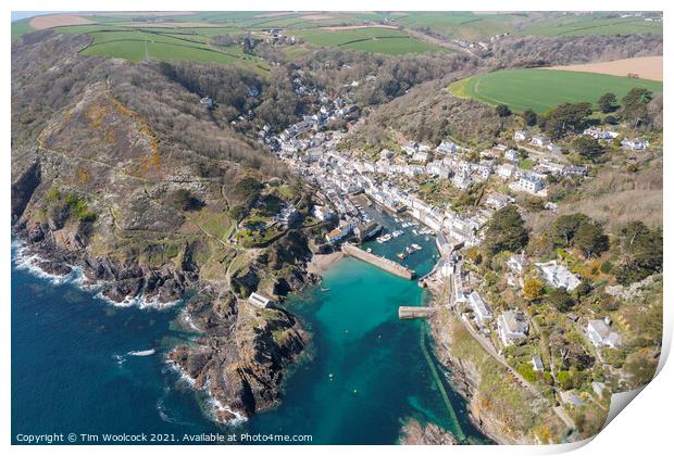 Aerial photograph of Polperro, Cornwall, England. Print by Tim Woolcock