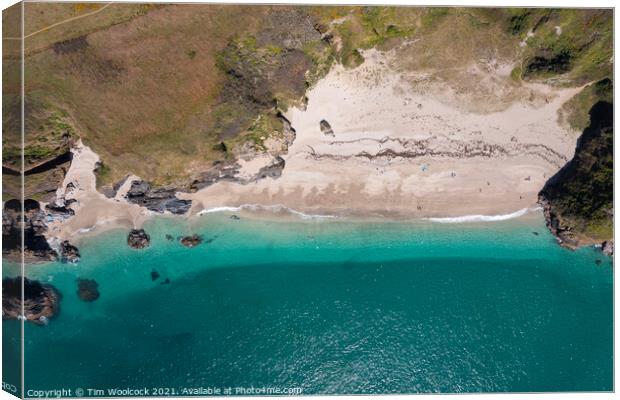 Aerial photograph of Lantic Bay, Cornwall, England. Canvas Print by Tim Woolcock