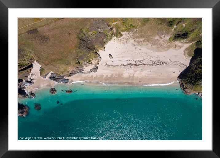 Aerial photograph of Lantic Bay, Cornwall, England. Framed Mounted Print by Tim Woolcock