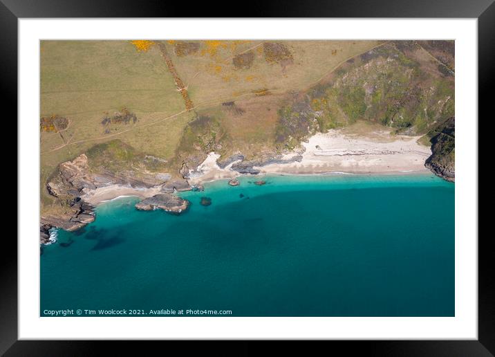 Aerial photograph of Lantic Bay, Cornwall, England. Framed Mounted Print by Tim Woolcock
