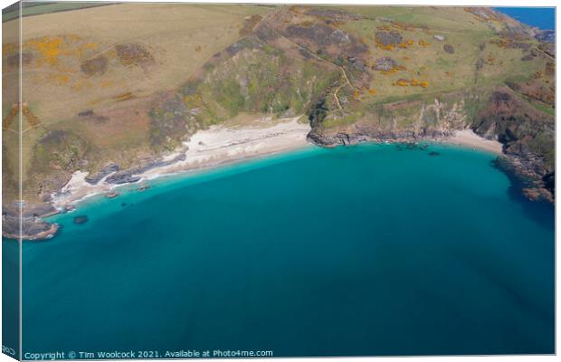 Aerial photograph of Lantic Bay, Cornwall, England. Canvas Print by Tim Woolcock
