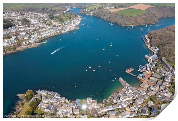 Aerial photograph of Fowey and Polruan, Cornwall, England. Print by Tim Woolcock