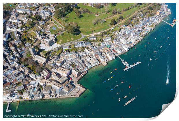 Aerial photograph of Fowey and Polruan, Cornwall, England. Print by Tim Woolcock