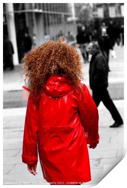 Red hair red coat Print by Alister Firth Photography