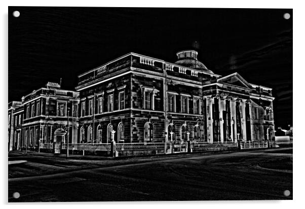 Pencil drawing of Ayr County Buildings Acrylic by Allan Durward Photography