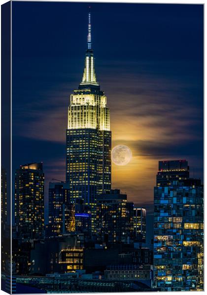 The Worm Moon Rising Over New York City Canvas Print by Chris Lord