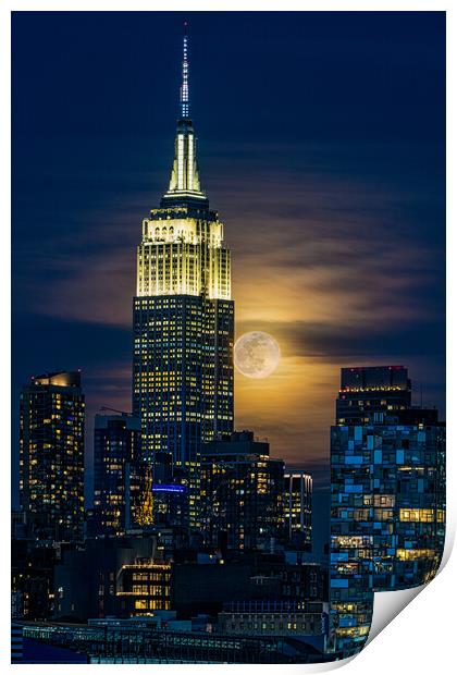 The Worm Moon Rising Over New York City Print by Chris Lord