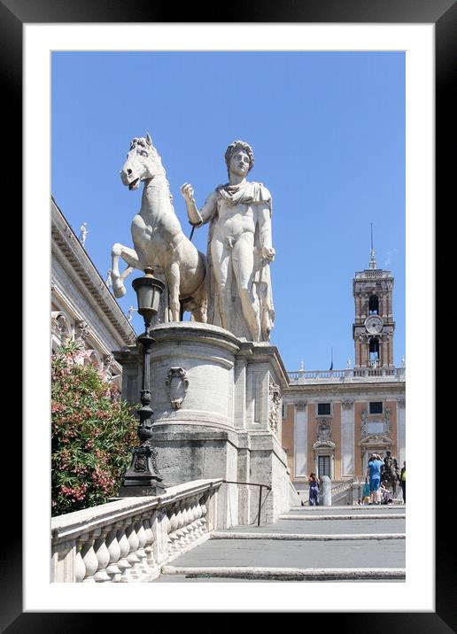 Statue of man and horse on the steps leading to the Basilica di  Framed Mounted Print by Kevin Hellon