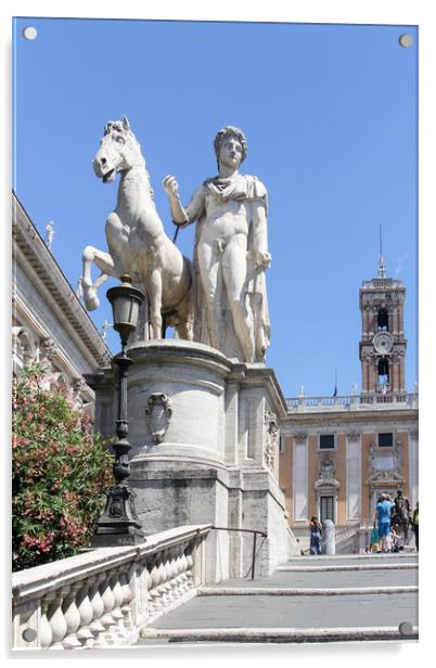 Statue of man and horse on the steps leading to the Basilica di  Acrylic by Kevin Hellon