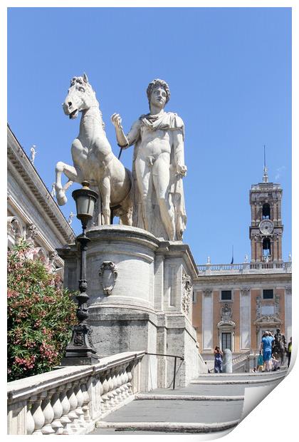 Statue of man and horse on the steps leading to the Basilica di  Print by Kevin Hellon