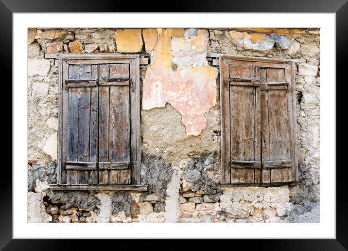 Old wooden window shutters Framed Mounted Print by Kevin Hellon