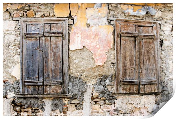 Old wooden window shutters Print by Kevin Hellon