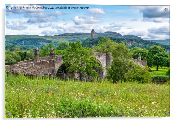 Old Stirling Bridge and Wallace Monument Acrylic by Angus McComiskey