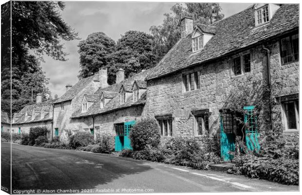 Snowshill Cottages Colour Selected  Canvas Print by Alison Chambers