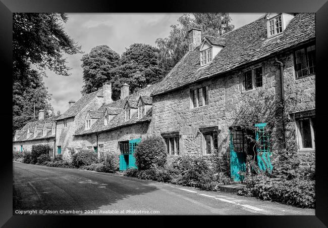 Snowshill Cottages Colour Selected  Framed Print by Alison Chambers