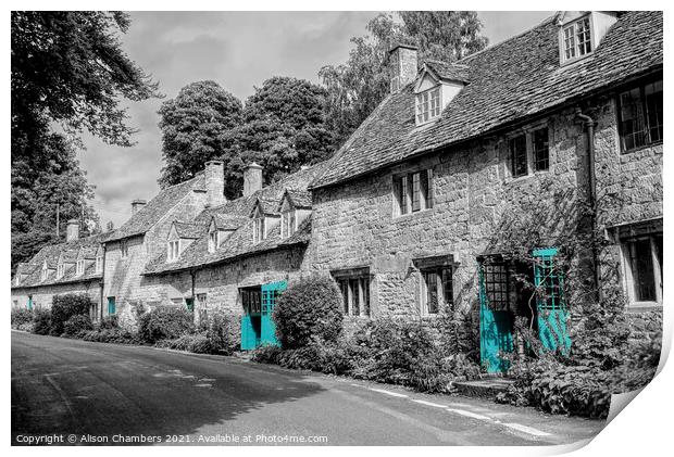 Snowshill Cottages Colour Selected  Print by Alison Chambers