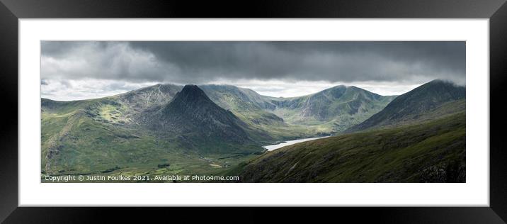 Panoramic view of Tryfan and the Ogwen valley Framed Mounted Print by Justin Foulkes