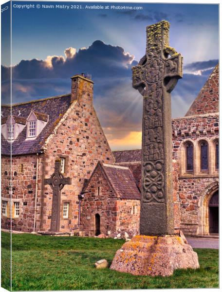 St Martin's Cross, Iona Abbey, Isle of Iona, Scotl Canvas Print by Navin Mistry