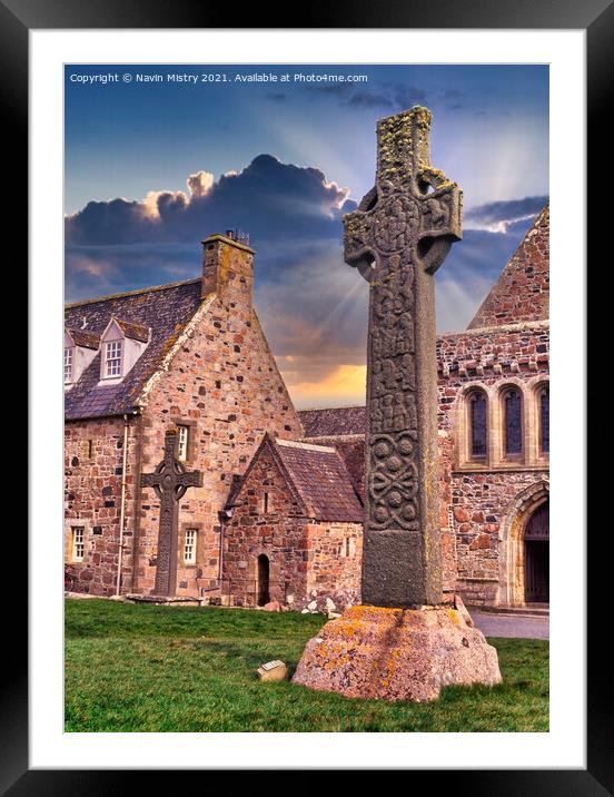 St Martin's Cross, Iona Abbey, Isle of Iona, Scotl Framed Mounted Print by Navin Mistry
