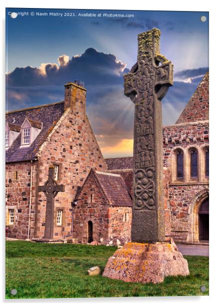 St Martin's Cross, Iona Abbey, Isle of Iona, Scotl Acrylic by Navin Mistry