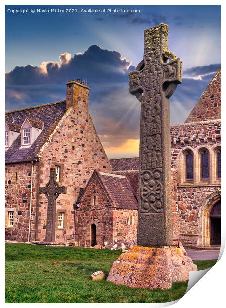 St Martin's Cross, Iona Abbey, Isle of Iona, Scotl Print by Navin Mistry