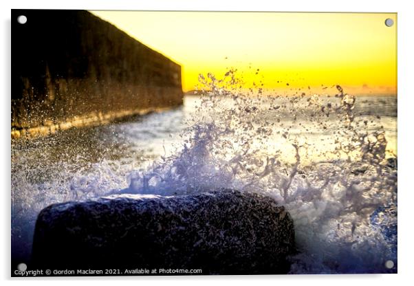 Crashing waves Charlestown Cornwall as the winter  Acrylic by Gordon Maclaren
