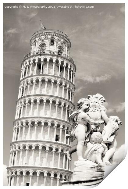Leaning tower and Pisa cathedral on a bright sunny day in Pisa,  Print by M. J. Photography