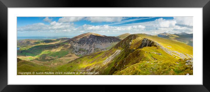 Panorama of Y Garn and Mynydd Mawr, Nantlle Ridge Framed Mounted Print by Justin Foulkes