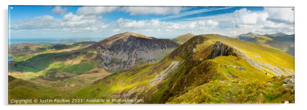 Panorama of Y Garn and Mynydd Mawr, Nantlle Ridge Acrylic by Justin Foulkes