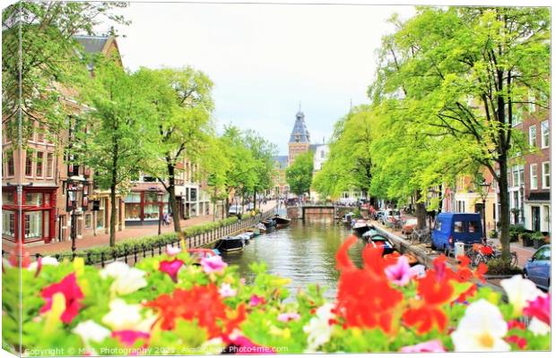 amsterdam, holland, street and canal Canvas Print by M. J. Photography