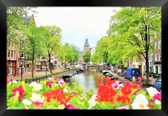 amsterdam, holland, street and canal Framed Print by M. J. Photography