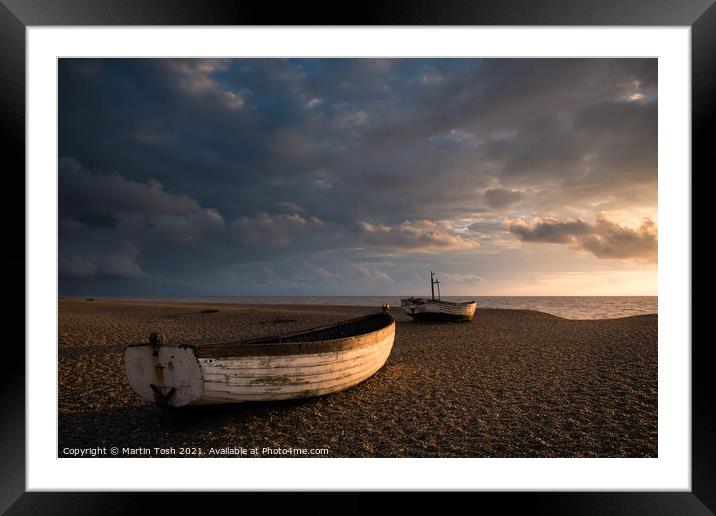 Ready. Old rowing boats on shingle beach Framed Mounted Print by Martin Tosh