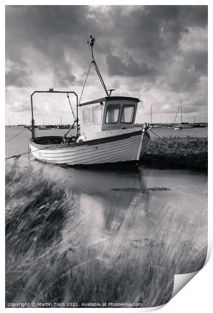 Fishing boat in salt marsh Print by Martin Tosh