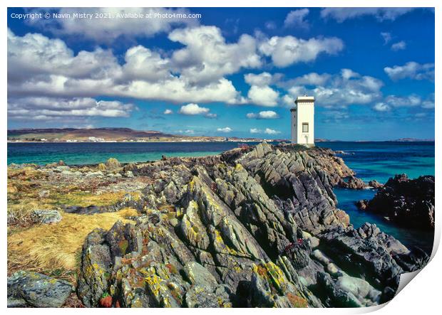 Carraig Fhada Light house, Isle of Islay, Scotland Print by Navin Mistry