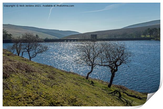 The disused Gwryne Fawr Reservoir Black Mountains Print by Nick Jenkins