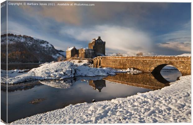 Eilean Donan Castle in Winter Loch Duich Scotland Canvas Print by Barbara Jones