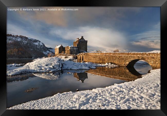 Eilean Donan Castle in Winter Loch Duich Scotland Framed Print by Barbara Jones